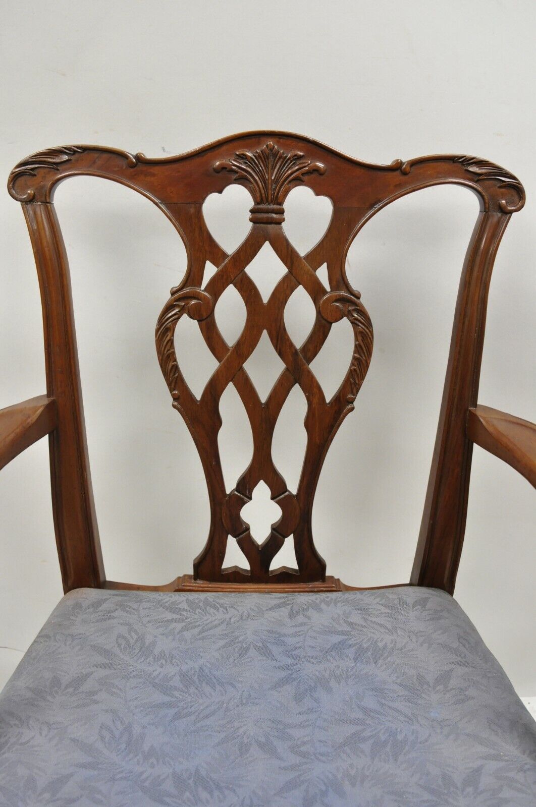 Vintage Georgian Chippendale Carved Mahogany Dining Captains Arm Chairs - Pair B