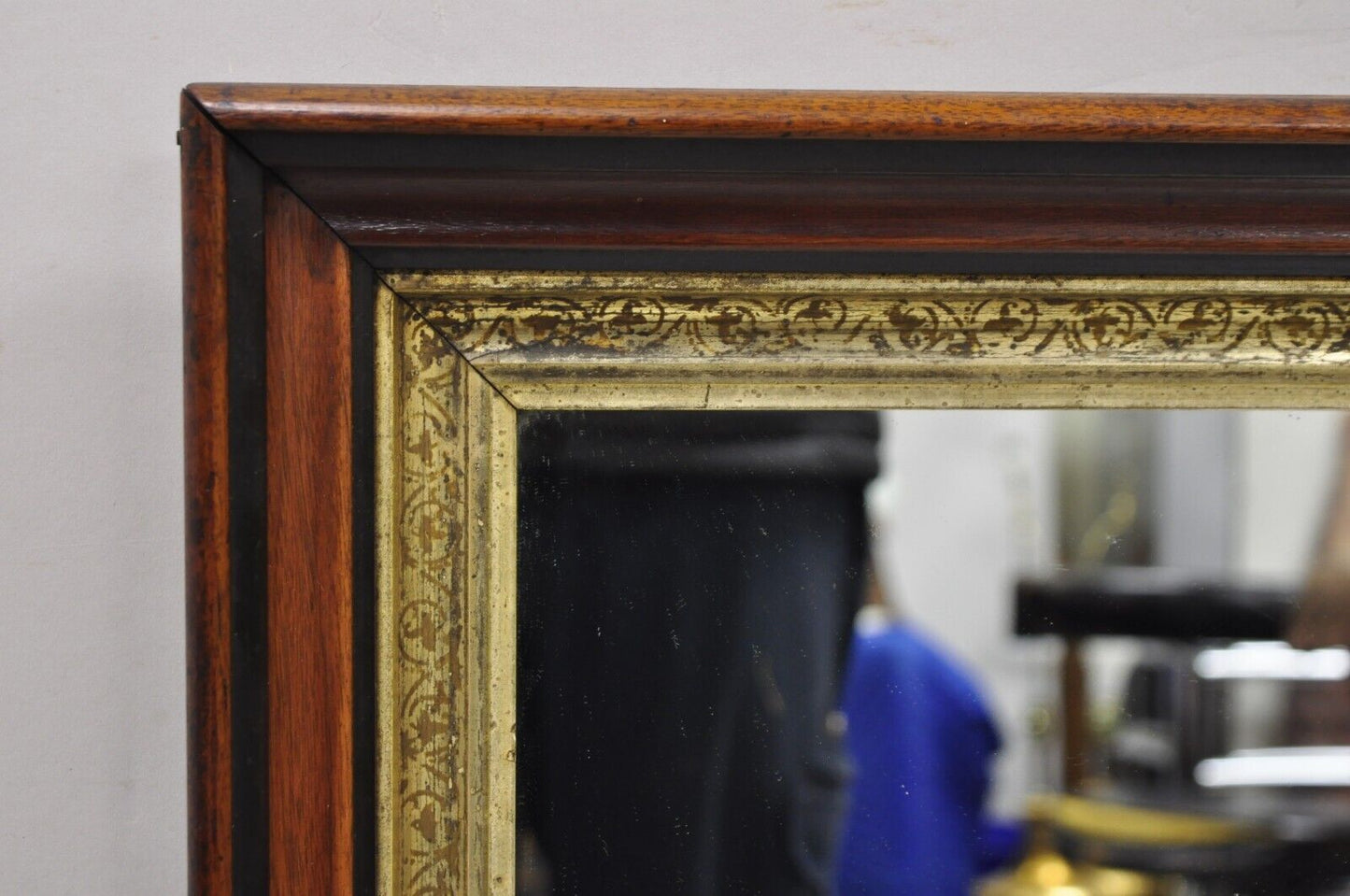Antique Victorian Aesthetic Deep Shadow Box Mahogany Frame Wall Mirror 24 x 22.5