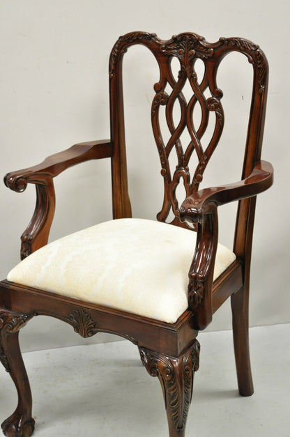 English Chippendale Style Carved Mahogany Ball & Claw Dining Chairs - Set of 8