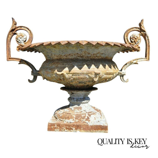 Antique J.W. Fiske attr. French Cast Iron Urn Garden Planter with Twin Handles