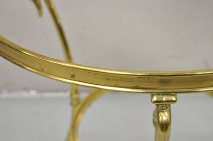 Italian Hollywood Regency Brass Swan Tripod 2 Tier Round Occasional Side Table