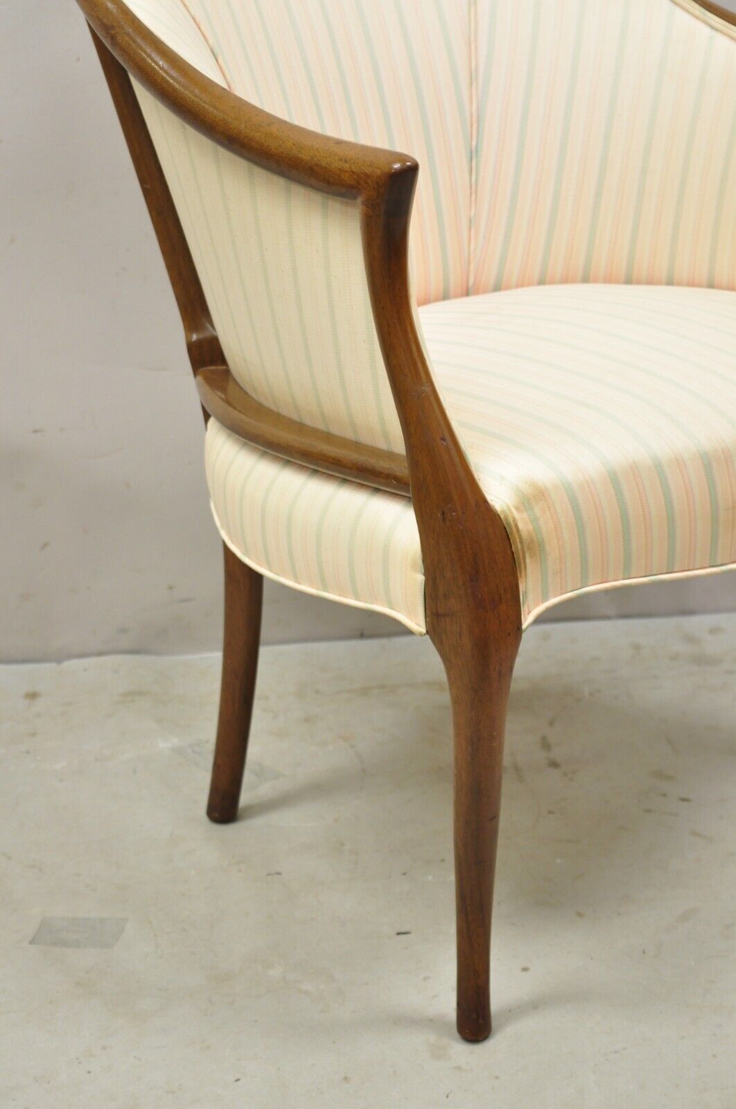 Vintage Regency Style Saber Leg Mahogany Frame Barrel Back Lounge Arm Chair