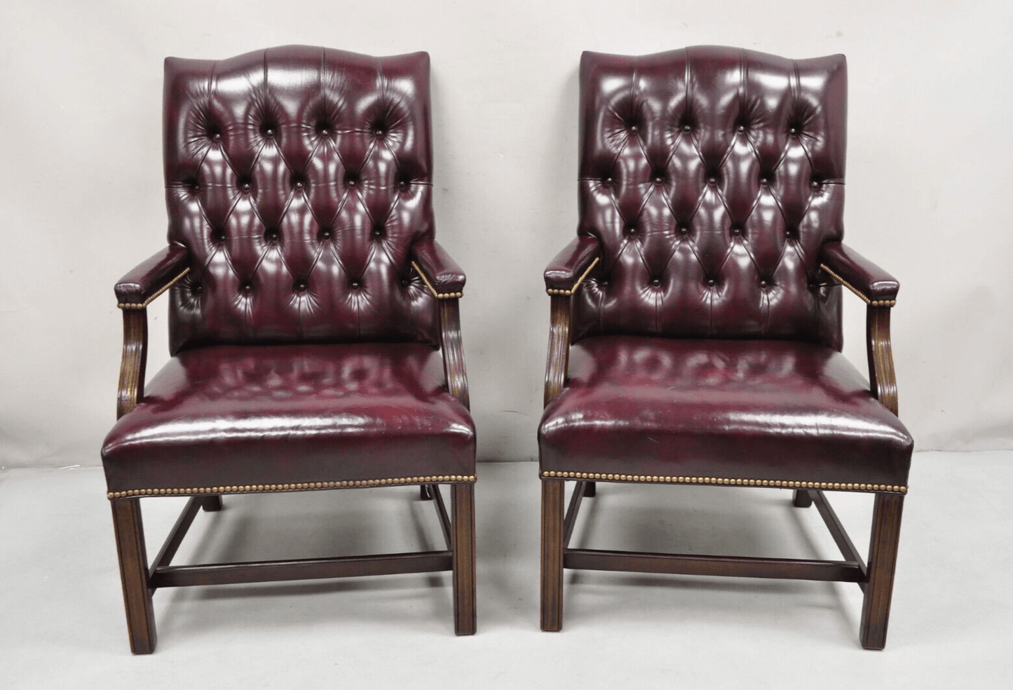 Hancock & Moore Oxblood Burgundy Leather Chesterfield Tufted Office Chairs Pair