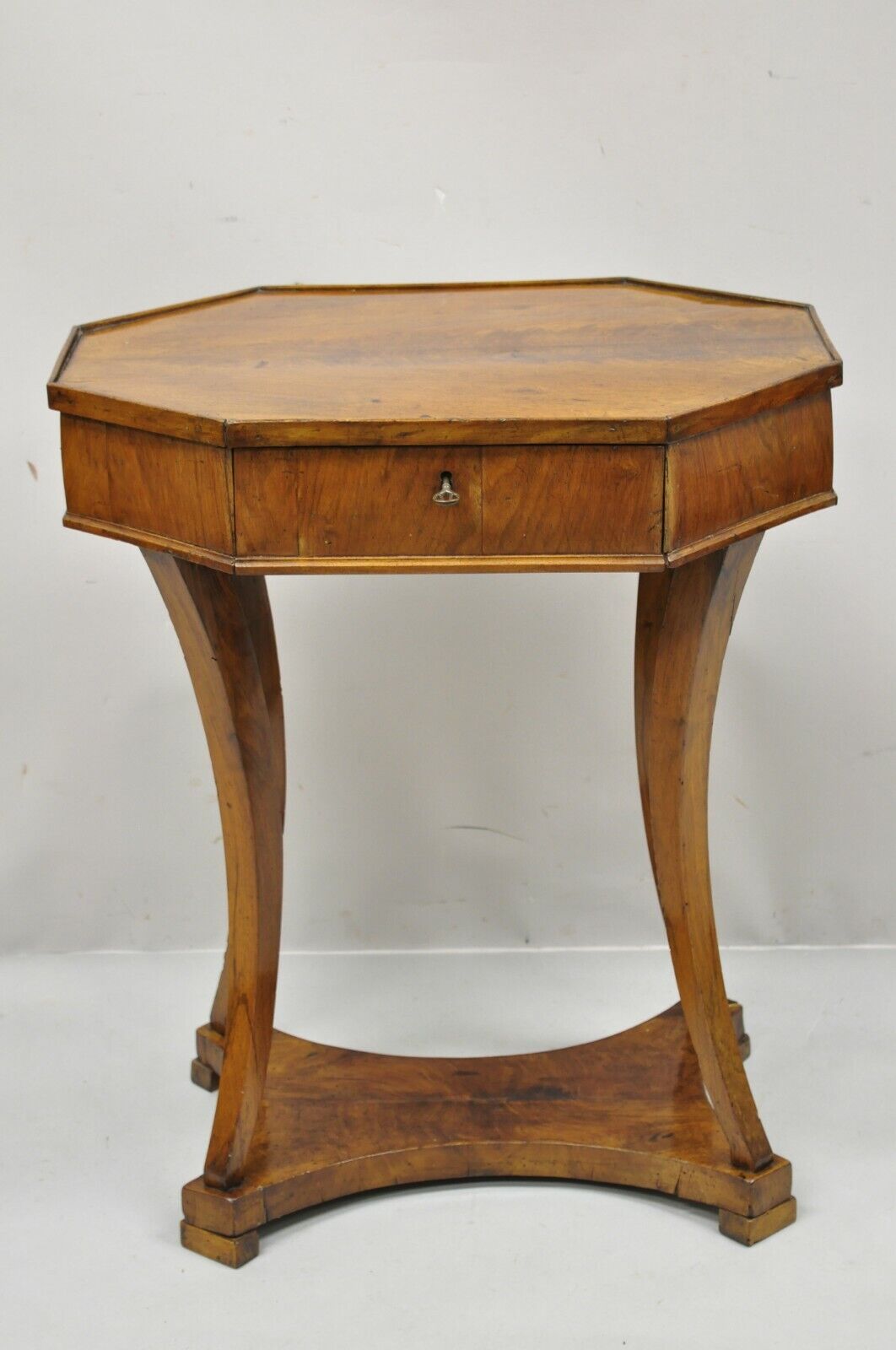 Antique Cherry Wood Italian Biedermeier One Drawer Accent Lamp Side Table