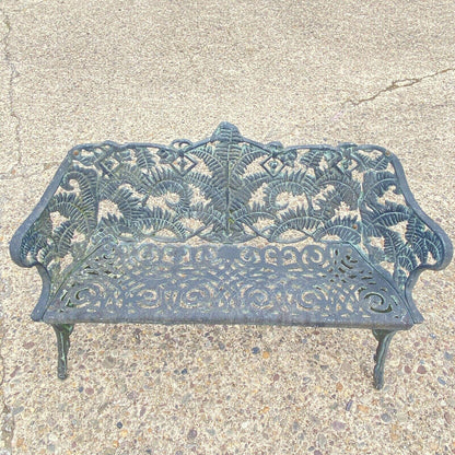 Cast Aluminum Fern and Blackberry Design Style Garden Patio Outdoor Bench