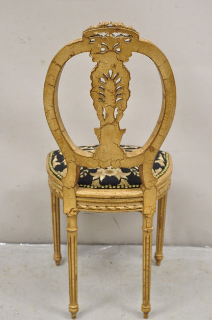 Vintage French Louis XVI Style Petite Carved Wood Cream Boudoir Vanity Chair