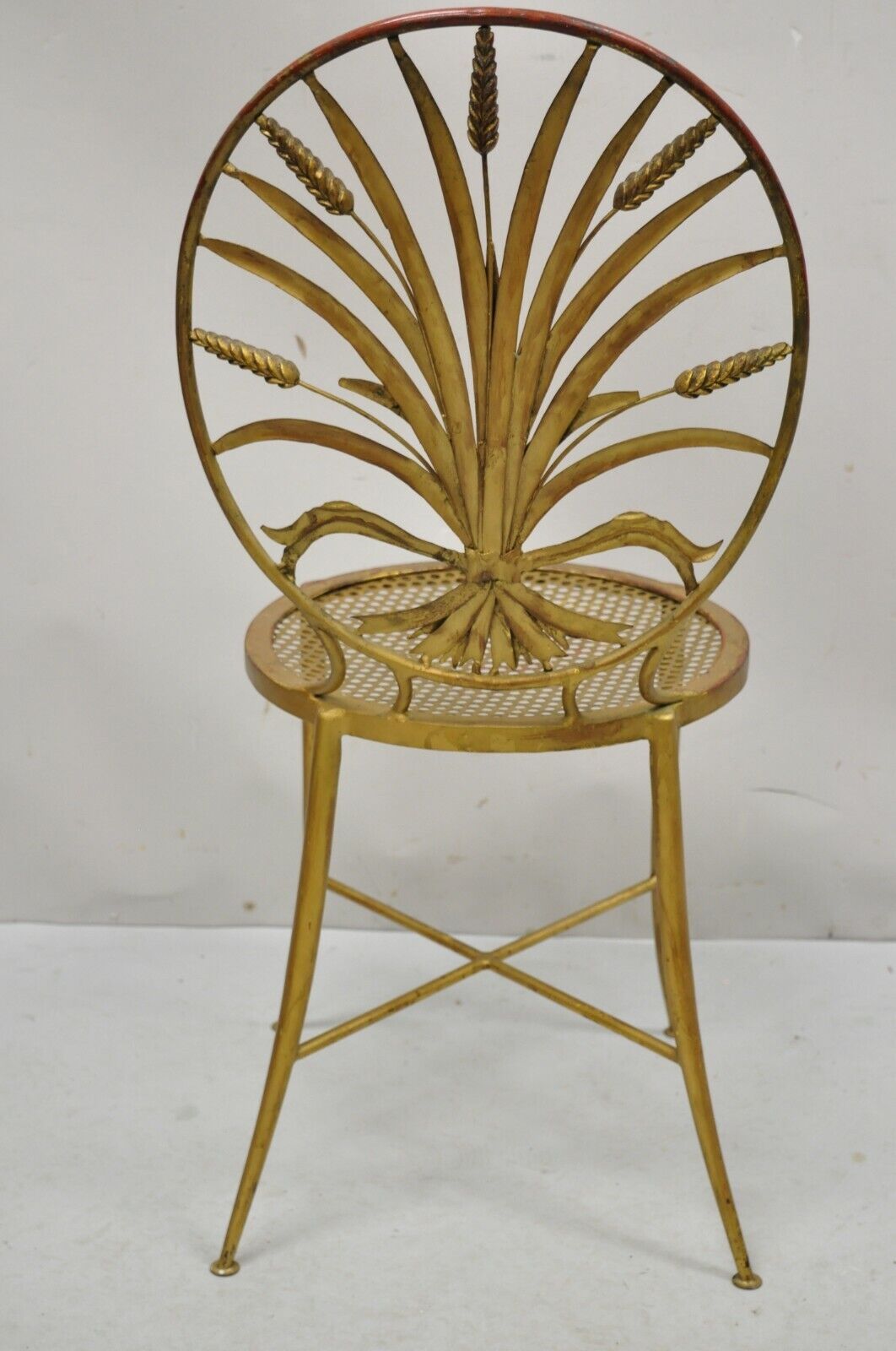 Italian Hollywood Regency Iron Tole Metal Gold Gilt Wheat Sheaf Salvadori Chair