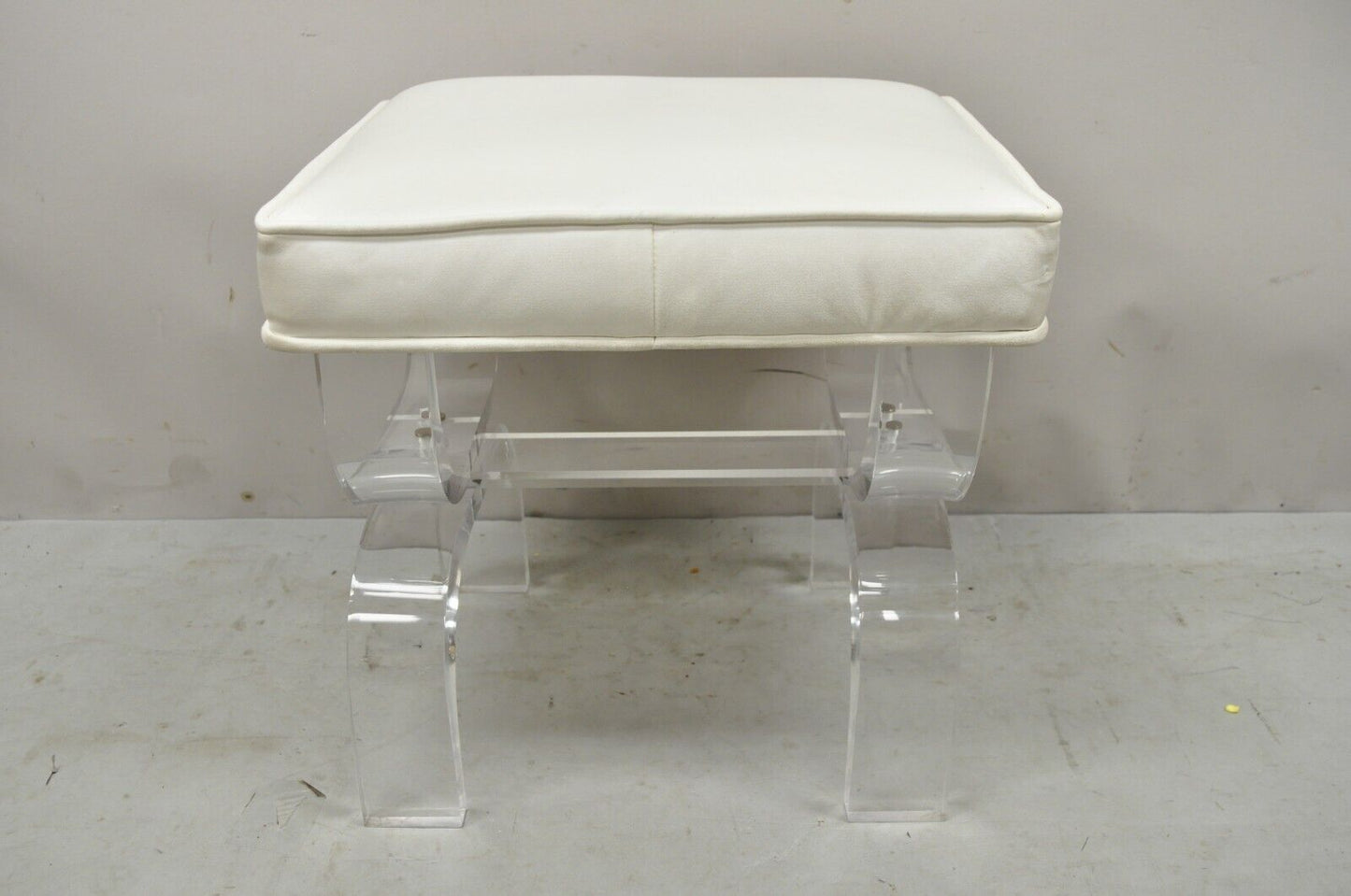 Mid Century Modern Clear Lucite X-Form Stretcher Base Vanity Bench