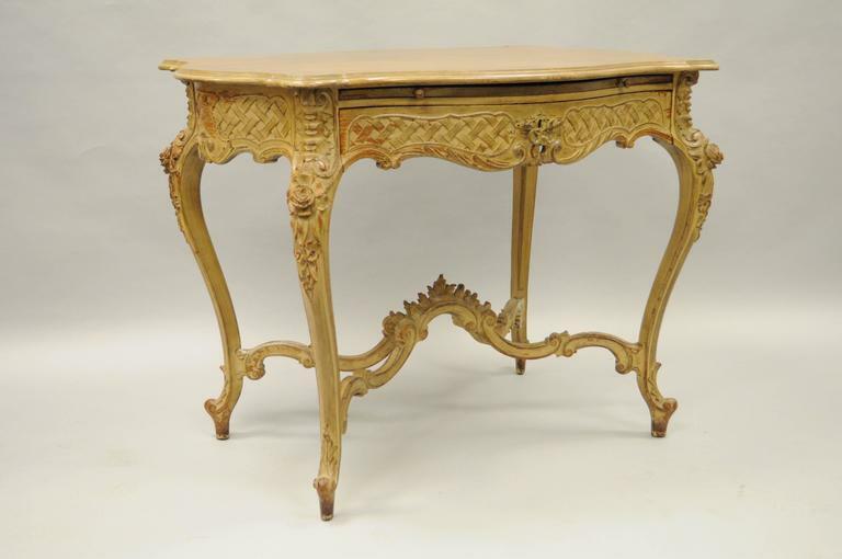 French Rococo Louis XV Distress Paint Dressing Table Vanity Ladies Writing Desk