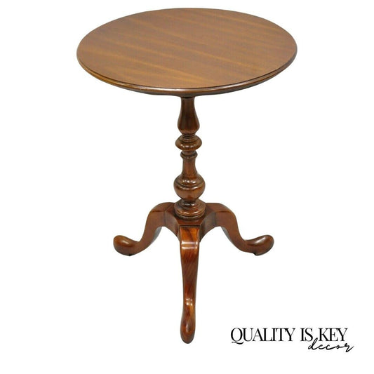 Vintage Solid Cherry Wood Queen Anne Pedestal Base  16.5" Round Lamp Tea Table