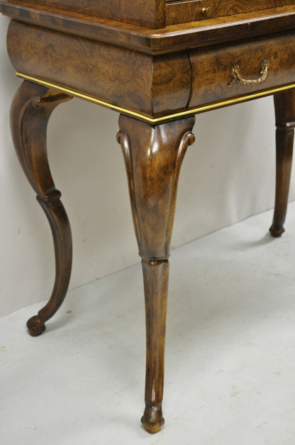 Vintage Italian Regency Burlwood Laminate Saber Leg Tall Secretary Desk Display