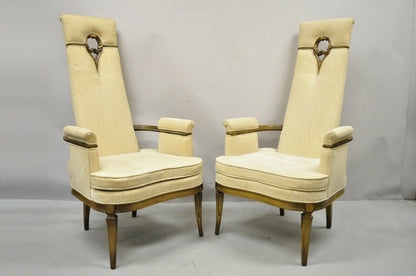 Vintage Tall Back Italian French Hollywood Regency Lounge Arm Chairs - a Pair