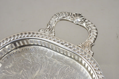 Vintage Regency Silver Plated Narrow Oval Serving Platter Tray with Gallery