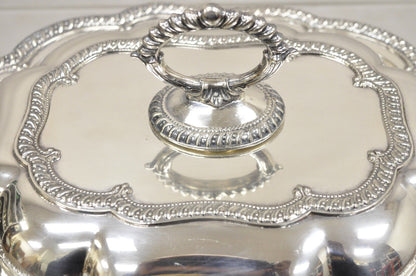 Vintage English Victorian Silver Plated Scalloped Covered Serving Platter Dish