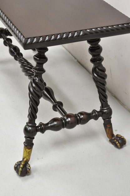 Merklen Brothers Victorian Barley Twist Mahogany Ball & Claw Coffee Table Bench