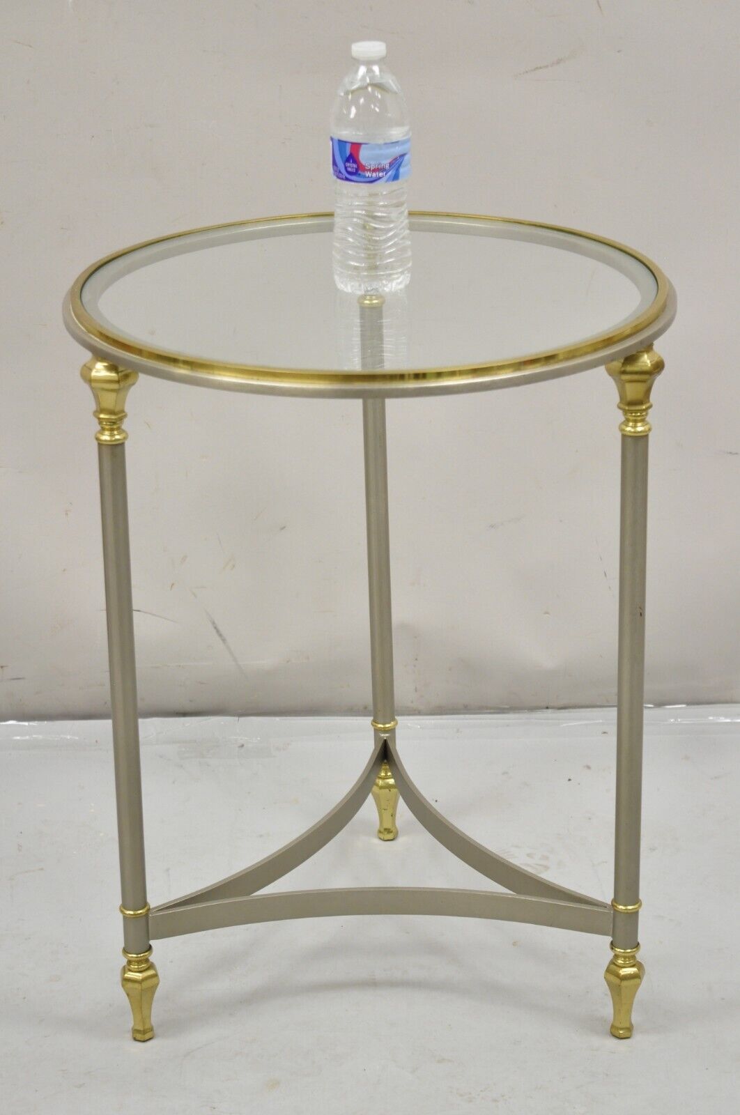 Vintage Ethan Allen Italian Regency Jansen Style Steel & Brass Round Side Table