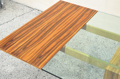 Kagan Lacquered Rosewood and Brass Cantilever Glass Top Extension Dining Table