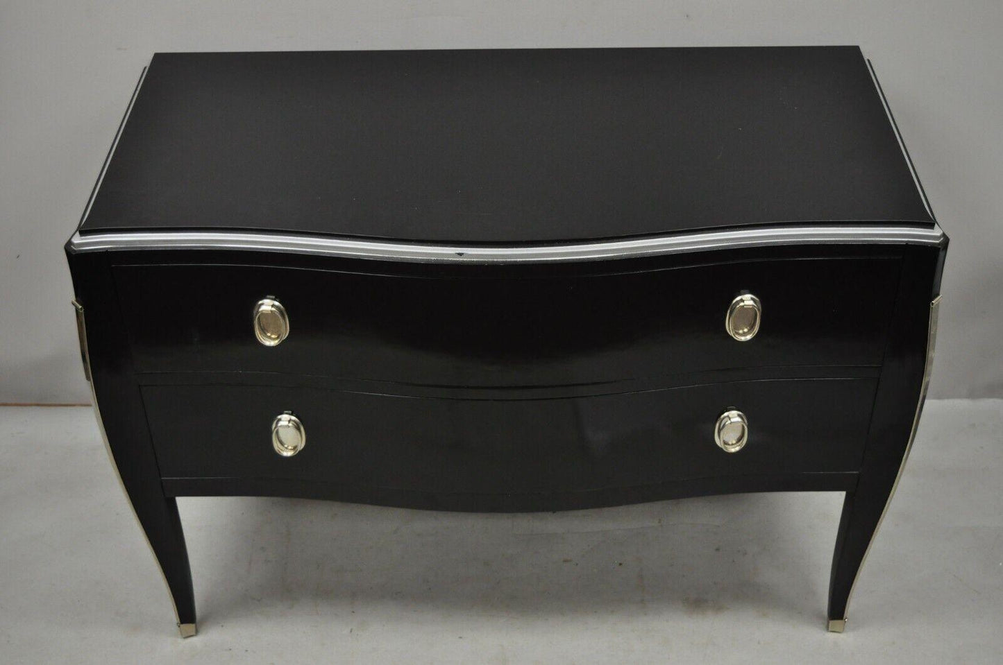 Contemporary Black Lacquer Bombe Commode 2 Drawer Italian Chest by Zichele