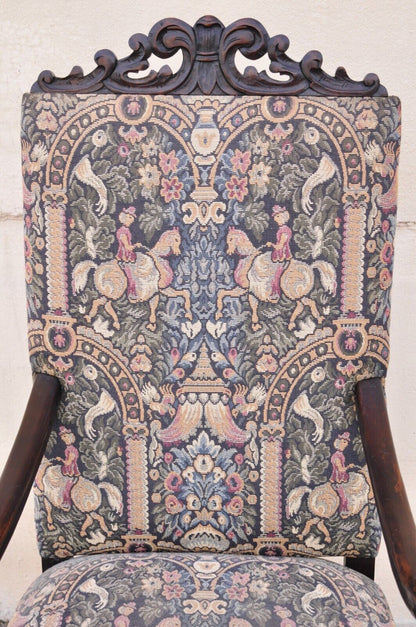 Antique Italian Renaissance Baroque Tapestry Throne Lounge Arm Chair