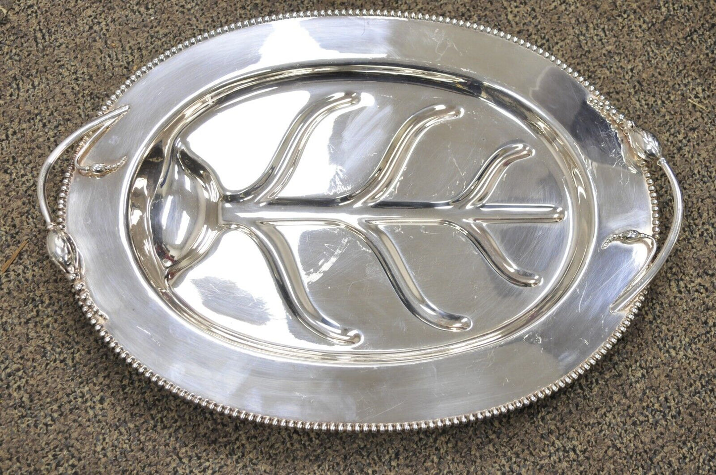 Vtg LBS Co English Art Nouveau Meat Cutlery Silver Plated Serving Platter Tray