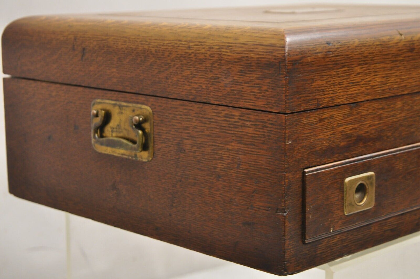 Antique Edwardian Oak Wood Large Silverware Flatware Chest with Drawer