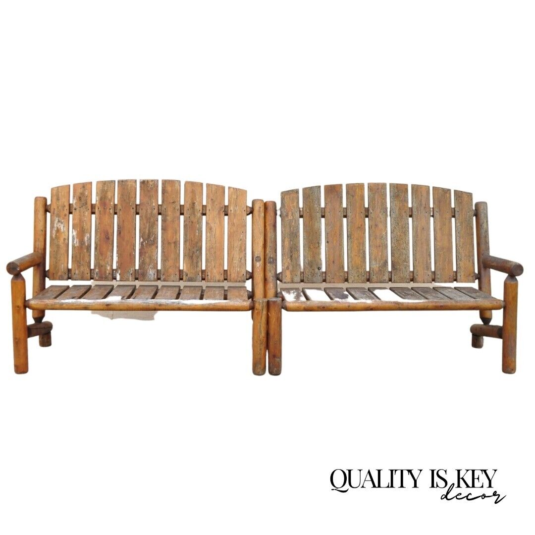 Log Cabin Primitive Adirondack Wooden Log Outdoor Bench Sofa Set - 2 Pcs