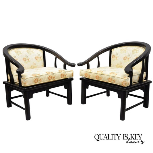 Pair James Mont Style Horseshoe Ming Lounge Armchairs by Century Chair Co. (B)