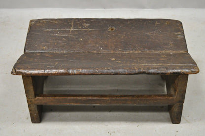 Antique Primitive Rustic French Country Solid Plank Wood Footstool Stool Ottoman