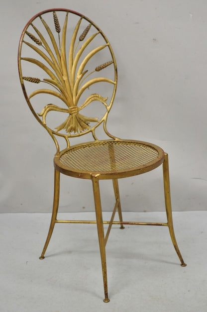 Italian Hollywood Regency Iron Tole Metal Gold Gilt Wheat Sheaf Salvadori Chair