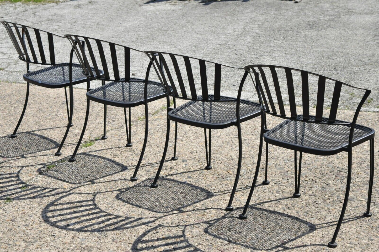 Modern Wrought Iron Barrel Back Sculptural Garden Patio Dining Chairs - Set of 4