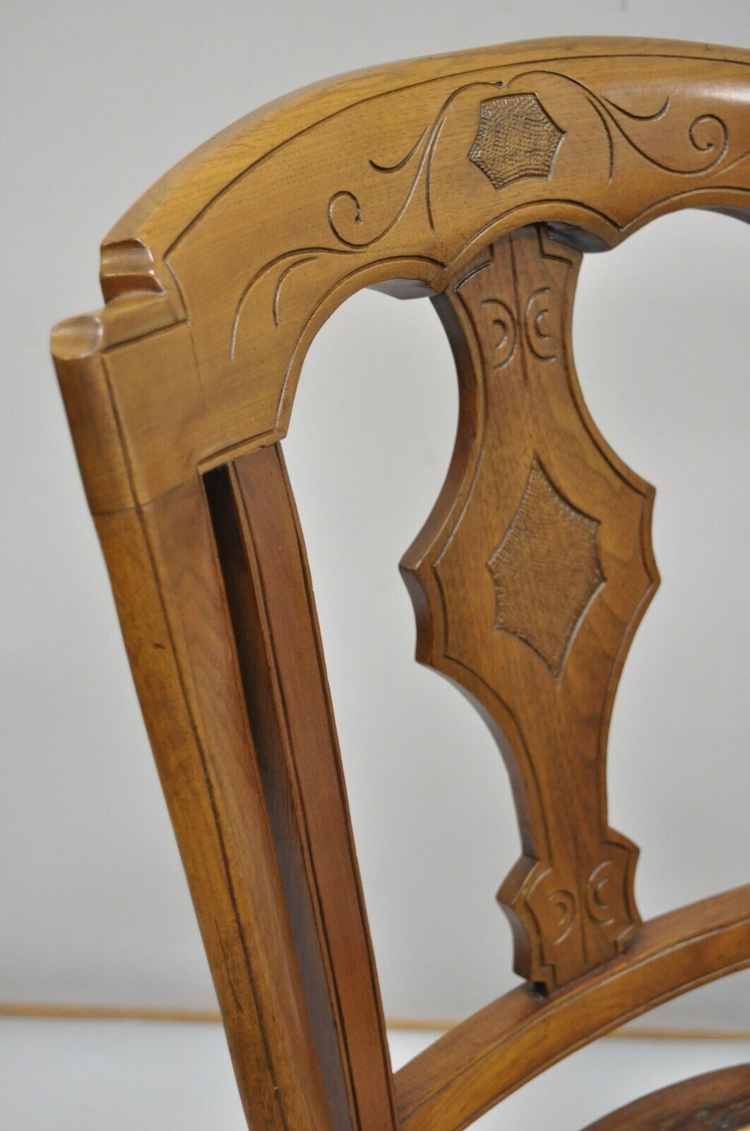 19th Century Antique Eastlake Victorian Carved Walnut Cane Dining Side Chair (A)