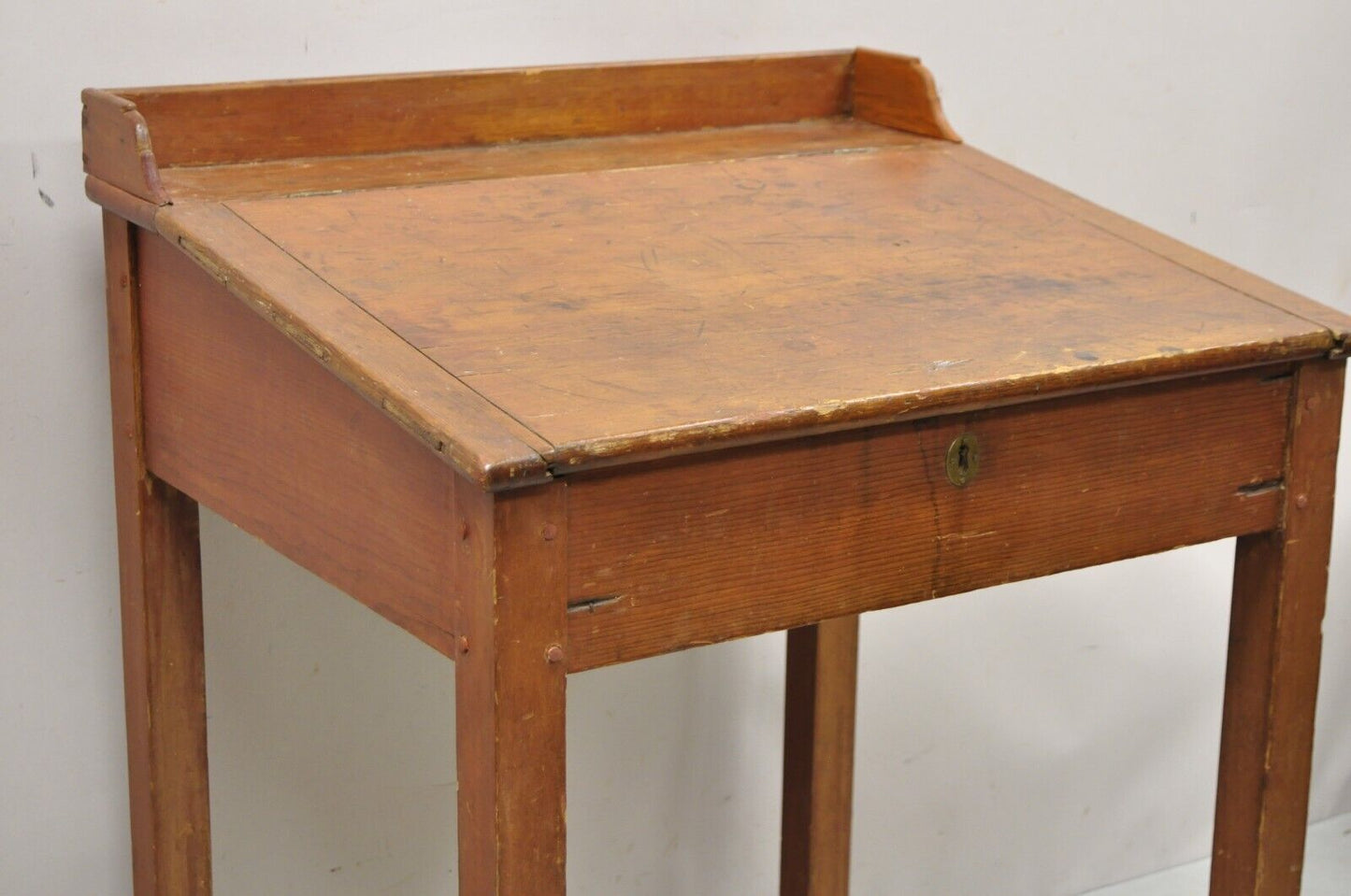 Antique Primitive Colonial Cherry Walnut Tall Schoolmasters Desk Stand Table