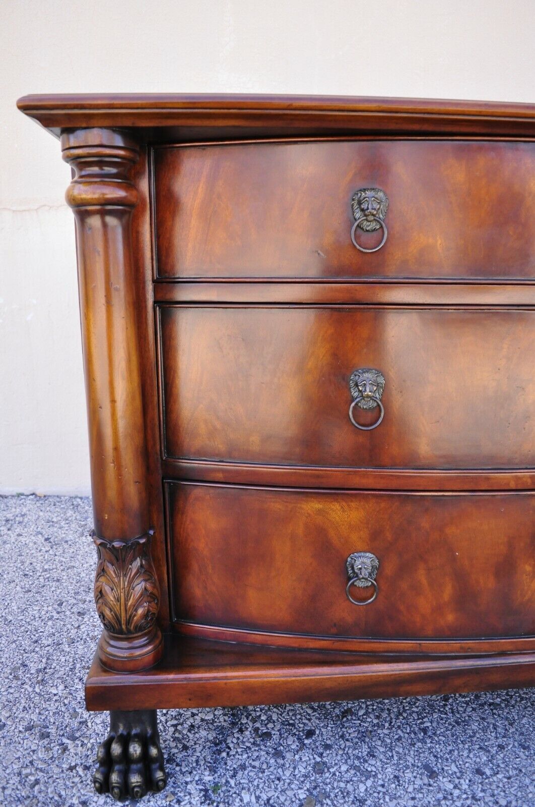 French Empire Style Mahogany Bow Front Chest Dresser With Bronze Paw Feet