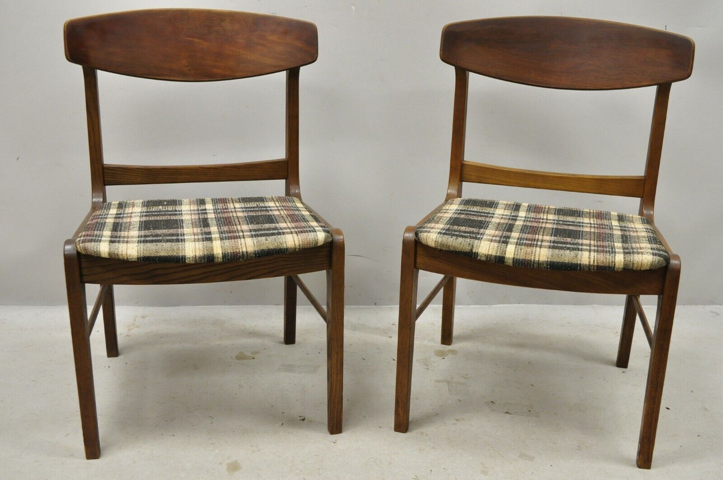 Vintage Mid Century Walnut Oak Sculptural Curved Back Dining Chairs - a Pair