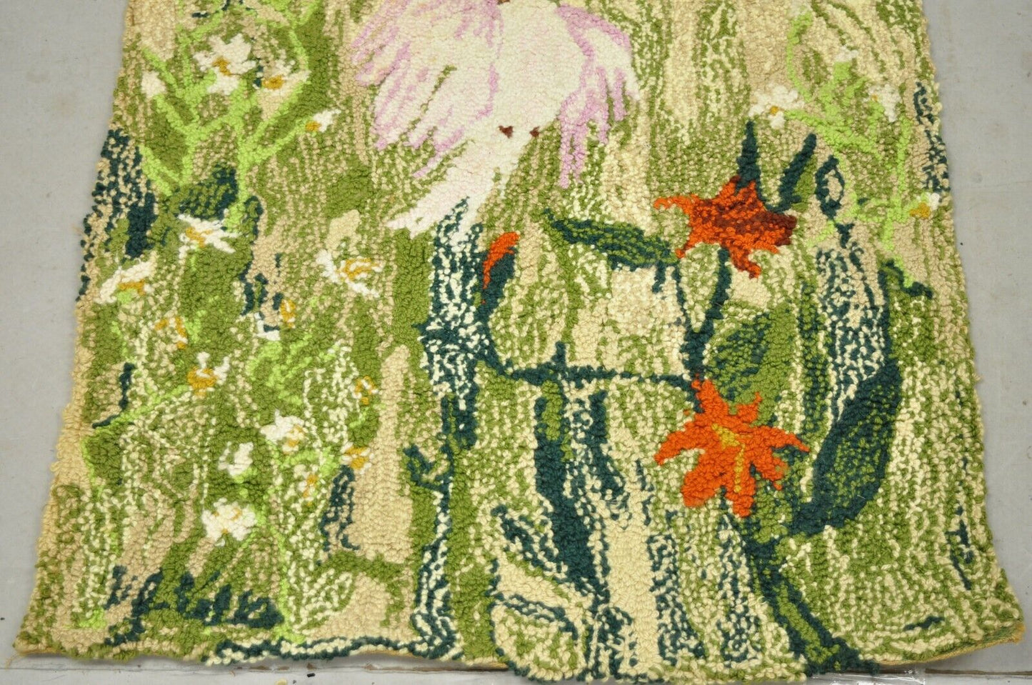 Vintage Art Nouveau Birds of Paradise Pink Green 48" x 33" Wool Rug Carpet