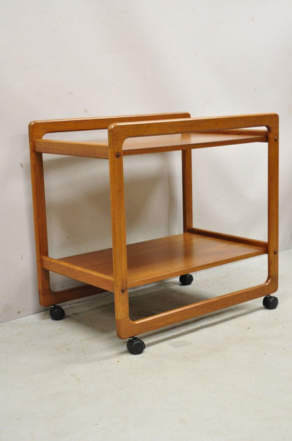 Vintage Mid Century Danish Modern Teak 2 Tier Rolling Bar Cart Server Table