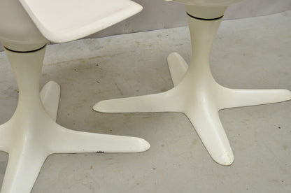 Mid Century Modern Burke Style Propeller Base Small White Swivel Chairs - a Pair