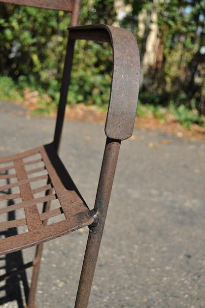 Vtg Neoclassical Regency Style Iron X Form Stretcher Garden Arm Chairs - a Pair