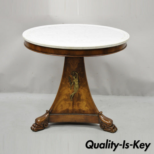 Antique Italian Biedermeier Empire Round Marble Top Center Table Bronze Ormolu