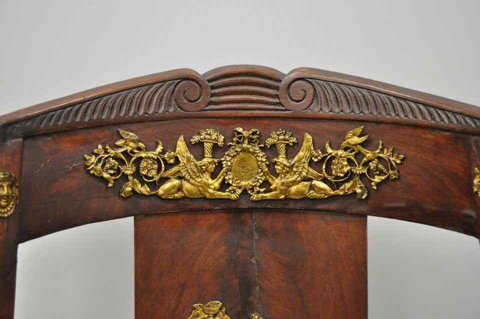 Early 19th Century French Empire Regency Mahogany Side Chair with Bronze Ormolu