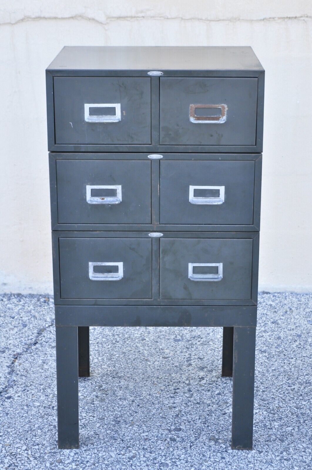 Vintage Cole Steel Industrial Steel Metal Gray Stacking Work File Card Cabinet