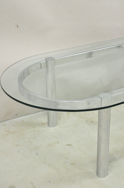 Vintage Chrome Tubular Mid Century Modern Space Age Oval Glass Coffee Table