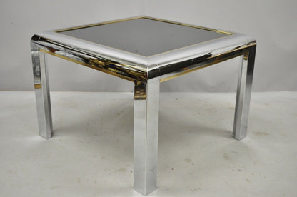 Mid Century Modern Polished Chrome Milo Baughman Glass Top Occasional Lamp Table