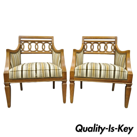 Pair of Hollywood Regency French Style Carved Spiral Back Arm Chairs