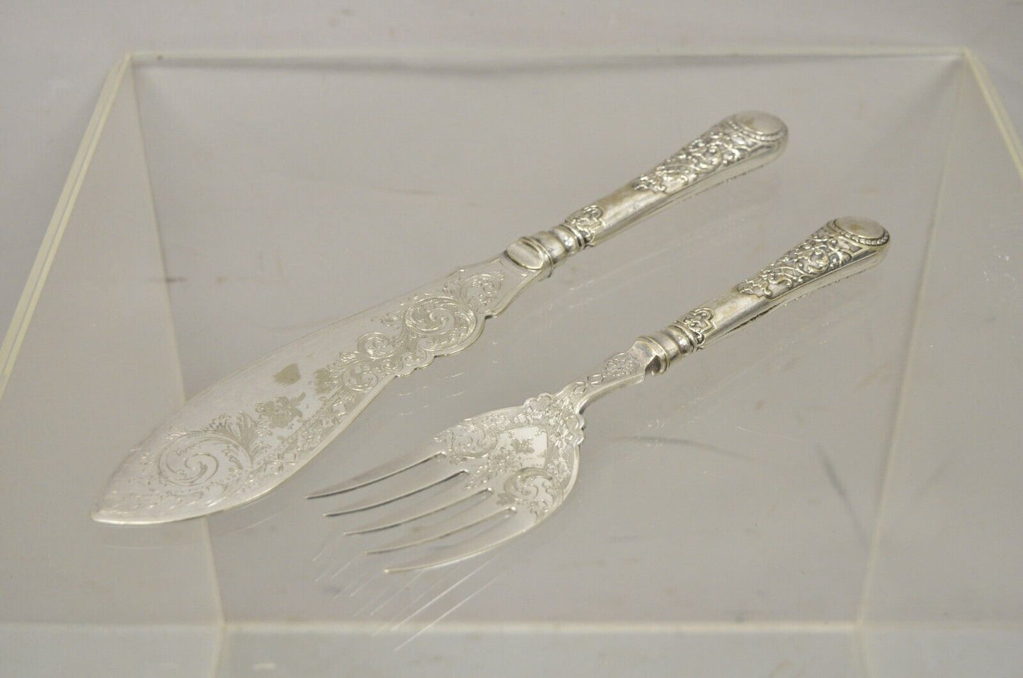 William Hutton & Sons English Victorian Silver Plated Fish Service Cutlery Set