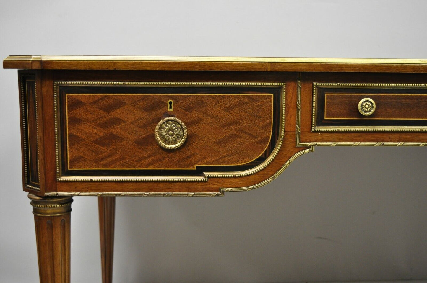 French Louis XVI Black Leather Top Bureau Plat Desk by Simón Loscertales Bona