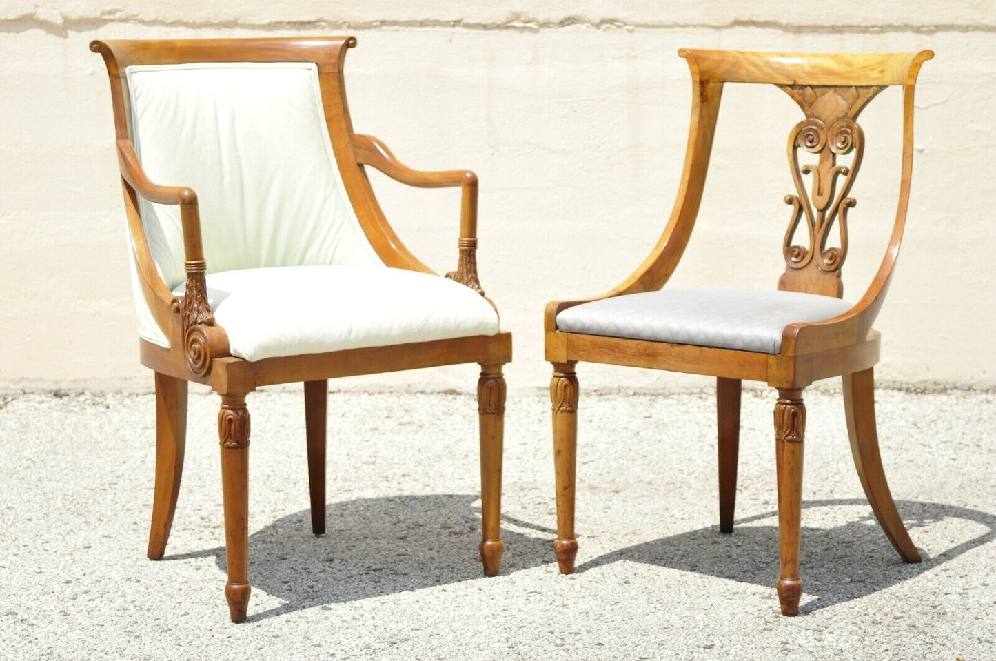 Italian Neoclassical Regency Cherry Wood Saber Leg Dining Chairs - Set of 6