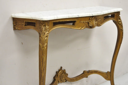 Vintage French Louis XV Style Marble Top Gold Wall Mounted Console Table