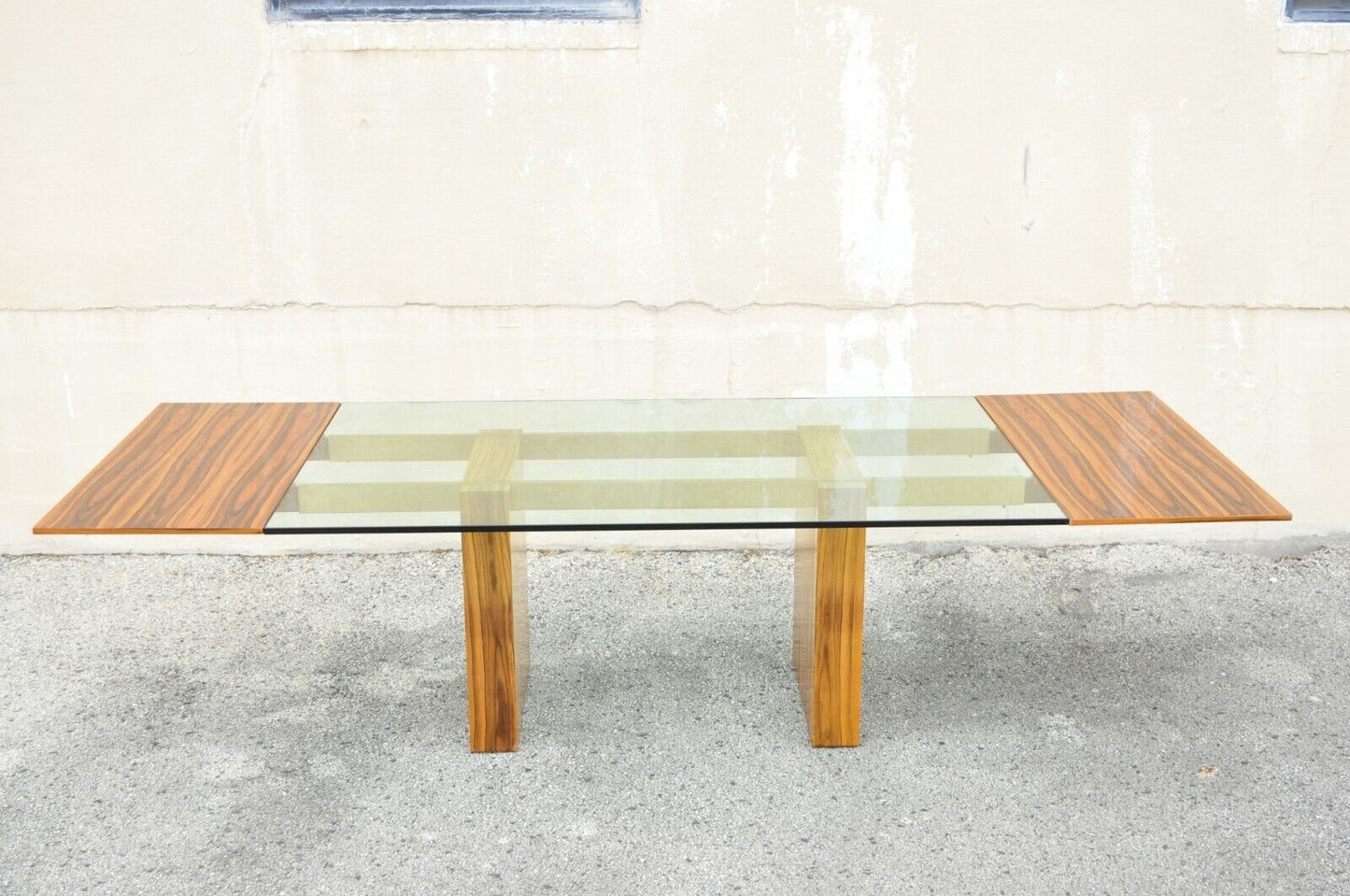 Kagan Lacquered Rosewood and Brass Cantilever Glass Top Extension Dining Table