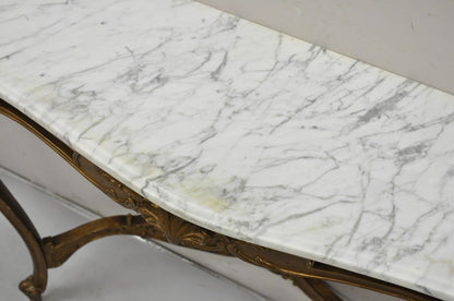 Vintage French Louis XV Style Marble Top Gold Wall Mounted Console Table